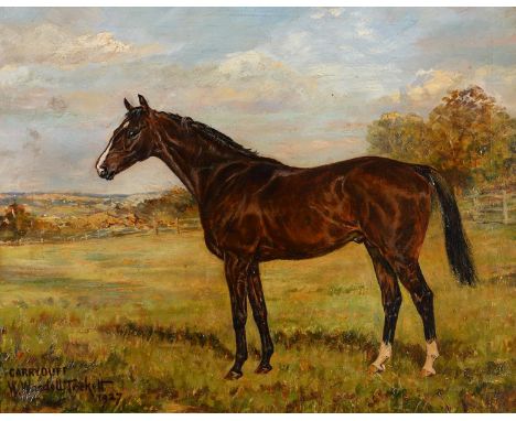 WALTER WASDELL TRICKET, (FL 1921-1929) PORTRAIT OF THE BAY HUNTER CARRYDUFF, SIGNED, DATED 1927 AND INSCRIBED, OIL ON CANVAS,