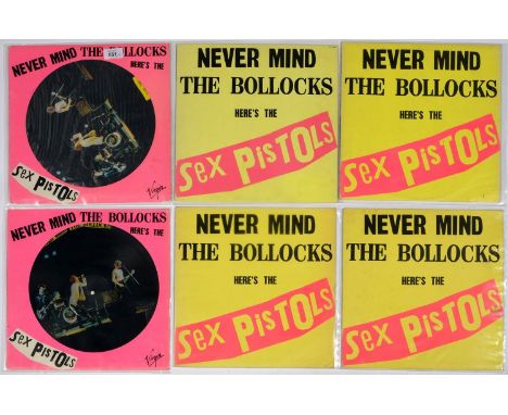 VINTAGE VINYL RECORDS. SEX PISTOLS - NEVER MIND..., 1977 PICTURE DISC (2) AND NEVER MIND... ALBUM, FOUR COMPRISING BLUE LABEL
