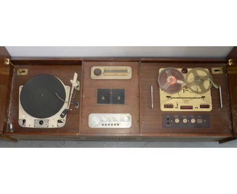 VINTAGE RADIO. A 1950'S WALNUT RADIOGRAM WITH COLLARO TAPE TRANSCIPTOR AND GARRARD MODEL 301 RECORD DECK AND A CONTEMPORARY F