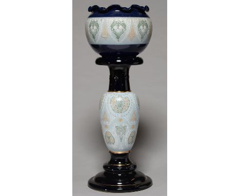 A LOVATT &amp; LOVATT LANGLEY ART POTTERY JARDINIERE AND PEDESTAL, EARLY 20TH C, 72CM H, IMPRESSED MARKS Good condition