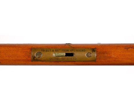 A BRASS MOUNTED AND VARNISHED LIGHTWOOD BRITISH ARMY OFFICER'S PACE STICK, MID 20TH C, ENGRAVED TO SGT R RAF FROM NO 1 SQUAD 
