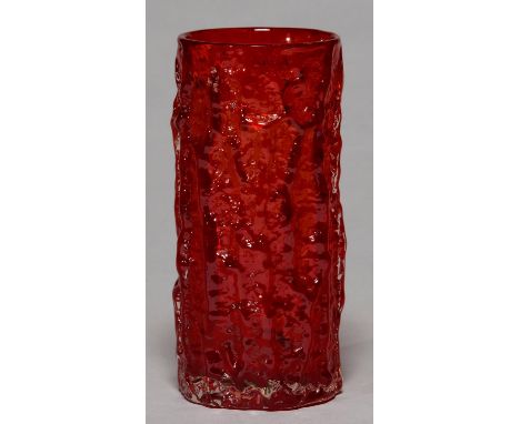 A WHITEFRIARS RUBY GLASS VASE FROM THE TEXTURED RANGE, DESIGNED BY GEOFFREY BAXTER, 1970'S, 23CM H Good condition