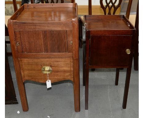 A GEORGE III MAHOGANY TRAY TOP COMMODE, C1820, THE TAMBOUR SHUTTER AND APRON DRAWER ADAPTED (AS A DOOR AND STEP), 79CM H; 41 