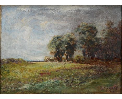 ROBERT HOPE, 1944 - LANDSCAPE, SIGNED AND DATED, SIGNED AND DATED AGAIN AND INSCRIBED AT PRENTON VERSO, OIL ON HARDBOARD, 36 