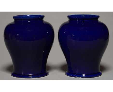 A PAIR OF VICTORIAN COBALT GLAZED EARTHENWARE&nbsp; SHOP JARS, MID 19TH C, 24CM H A few light glaze scratches that do not det