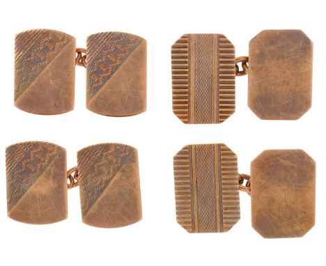 TWO PAIRS OF 9CT GOLD CUFFLINKS, 15 AND 16MM, BIRMINGHAM 1964 AND 1966, 9.1G Light wear scratches
