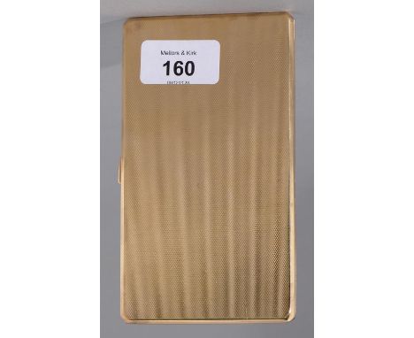 A 9CT GOLD CIGARETTE CASE, ENGINE TURNED, 8 X 14.5CM, BY J W BENSON LTD, LONDON 1938, 177.6G Slight wear scratches only