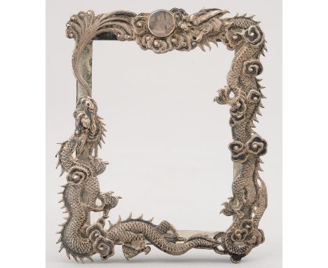 A CHINESE SILVER REPOUSSE DRAGON'S PHOTOGRAPH FRAME, C1900, 10 X 8CM, MARKED 90, W H AND IN CHINESE, 1OZ 9DWTS Lacks the stru