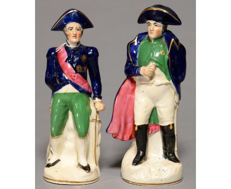 TWO STAFFORDSHIRE PORTRAIT FIGURES OF HORATIO NELSON AND NAPOLEON BONAPARTE, C1840, 19.5 AND 20CM H Nelson - head broken off 