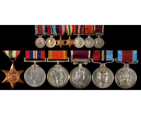 WWII AND SUBSEQUENT GROUP OF SIX, ITALY STAR, WAR MEDAL, AFRICA SERVICE MEDAL, ARMY LONG SERVICE AND GOOD CONDUCT MEDAL, EIIR