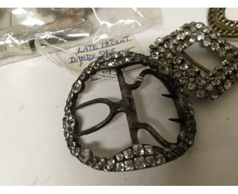 A good collection of antique buckles and other oddments including a nice example of a late 18th century Dandy Shoe buckle ena
