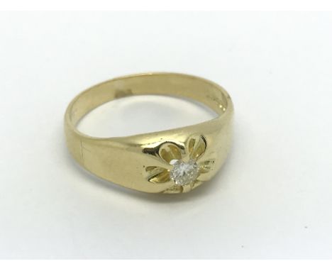 A Gents18carat Gold ring set with a brilliant cut diamond ring size W.