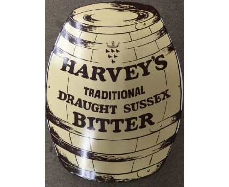 Barrel shaped enamel sign for "Harvey's" Sussex bitter