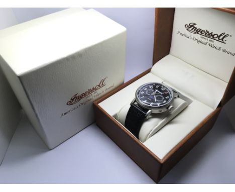 A boxed Ingersoll gents chronograph watch with black dial.