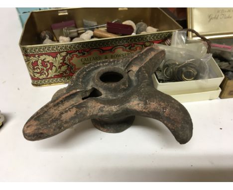 A collection of antiquities artefacts Treasure Detector finds and other items including an unusual terracotta oil lamp, other