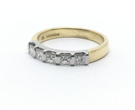 An 18ct yellow gold and five stone diamond ring, approx 0.5ct, ring size approx K