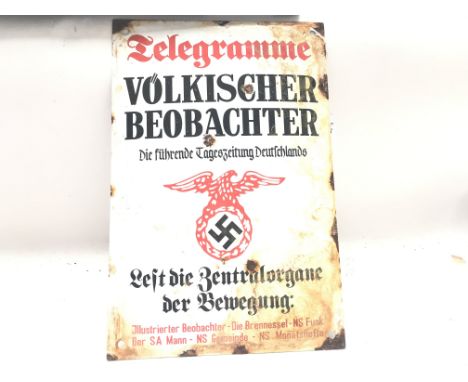 A WW2 German 3rd Reich Enamel sign for a National Socialist news paper.