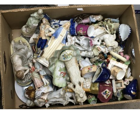 A box containing decorative ceramic and other oddments (a lot)
