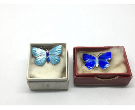 Two Charles Horner silver and enamel butterfly brooches.