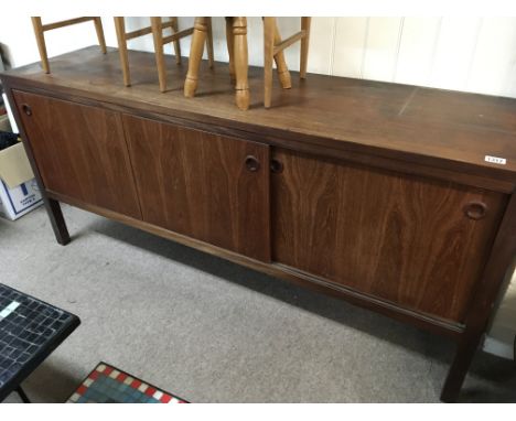 A modern Danish type teak sideboard with three sliding doors with inset handles and internal drawers length 168cm