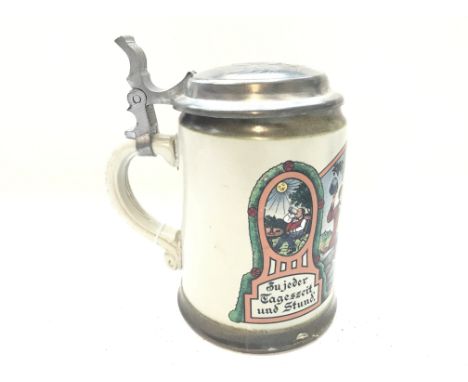 WW2 German 3rd Reich Lidded Stein. There is a repair on the bottom and the handle, but does not detract the item in any way f