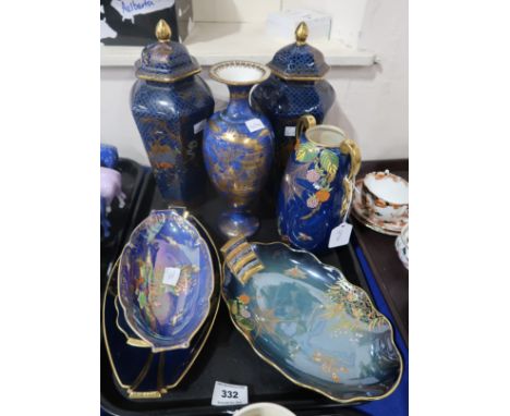 A lot comprising a pair of hexagonal Wiltonware vases, a Carltonware gilt decorated vase, a Carltonware Spiders web pattern v