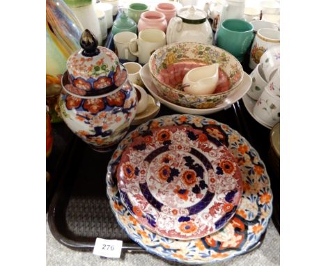 An Imari plate, a Wood &amp; Son floral decorated plate, a Maling lustre bowl, a Chinese lidded urn, Carltonware dishes Condi