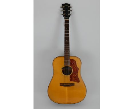 A Gibson J55 acoustic guitar serial number A312876 fitted with a Fishmann Rare Earth pick up, this early 1970's natural finis