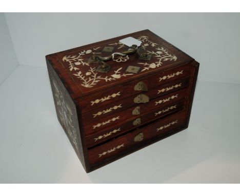 A Mah Jong set in inlaid case with booklet and tile stands Condition Report: Available upon request