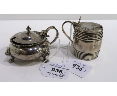 A lot comprising a silver mustard pot, London 1918 &amp; a white metal pot modelled as a lidded tankard (2) Condition Report: