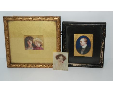 A painted portrait miniature by O.R. Smyth, 5 x 4cm, another of gent and another of two girls, 4 x 5cm Condition Report: Avai