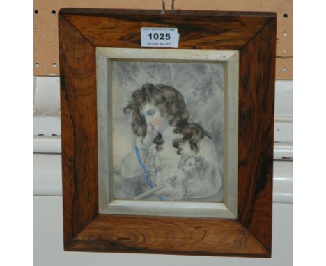 BRITISH SCHOOL Portrait of a lady with spaniel, watercolour and pencil, 16 x 12cm Condition Report: Available upon request