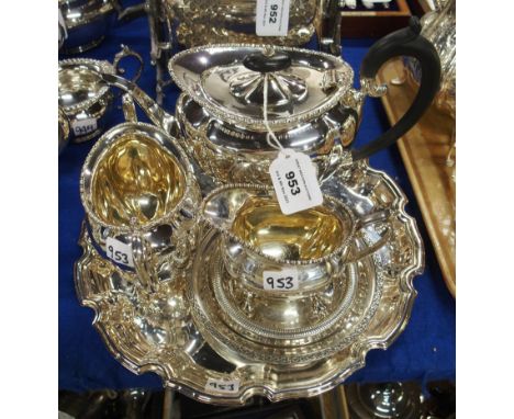 A lot comprising a three piece EP tea service, two dishes &amp; a salver Condition Report: Available upon request