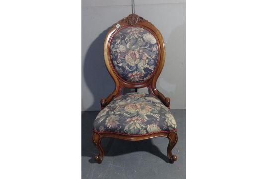Reproduction Victorian Style Spoon Back Nursing Chair On Carved Auction Date