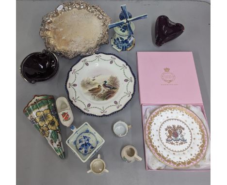 Ceramics and glass to include a Royal Worcester plate painted with ducks and signed Johnson, a Gouda wall pocket, crested chi