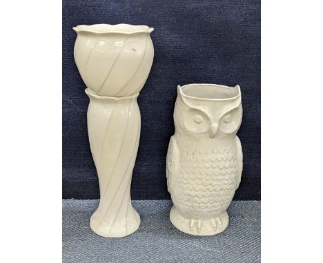 A pair of ceramic planters, one a jardinière and one in the form of an owlLocation: 