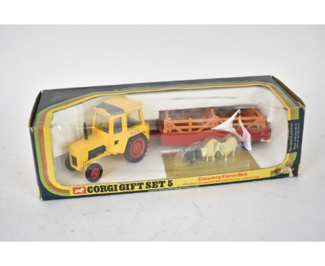 Boxed Corgi set 5 - Country Farm Set to include a Massey-Ferguson MF5OB Tractor with trailerCondition: The box has faded and 