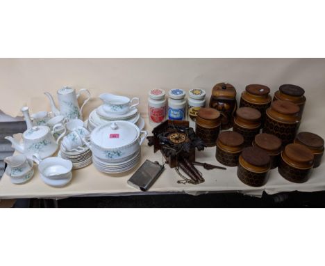 A mixed lot of kitchen and table ceramics to include a selection of Hornsea Heirloom storage jars, a Royal Stafford dinner, c