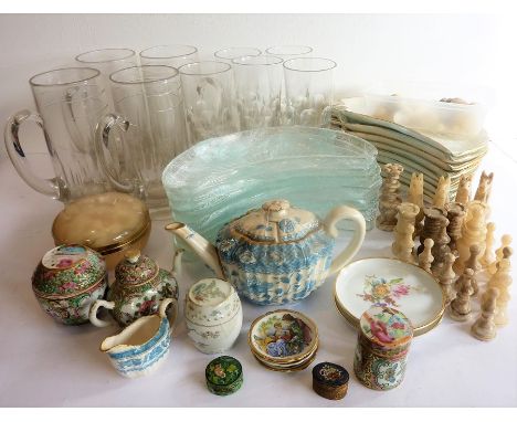 Assorted ceramics and glassware to include early 20th century hand-decorated Chinese Canton wares and small pill boxesConditi