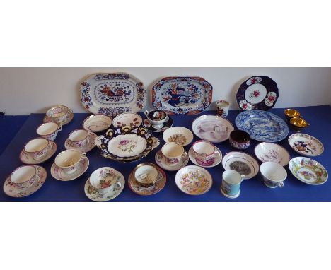 A selection of mostly early to mid-19th century ceramics:&nbsp;a mid-19th century Mason's Ironstone platter, Spode,&nbsp;cups