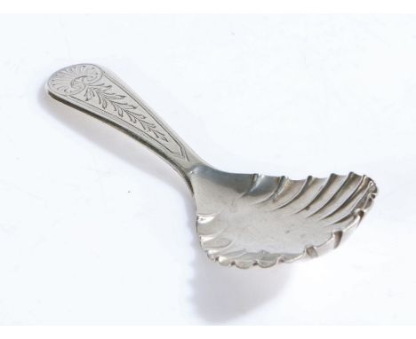George III Scottish silver caddy spoon, Edinburgh 1789, maker Alexander Gardner, with shell pattern bowl, acanthus leaf and s