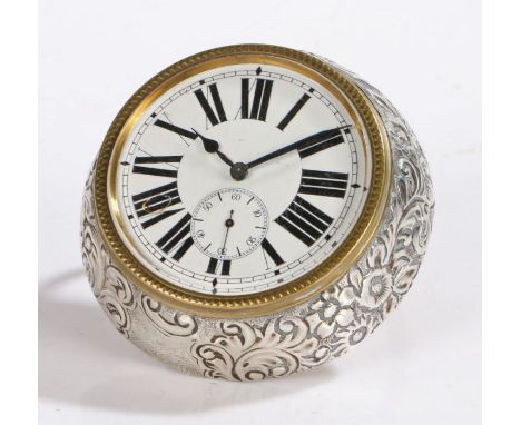 Late Victorian silver easel clock, Birmingham 1900, maker&nbsp;Douglas Clock Co. the white enamel dial with Roman numerals an