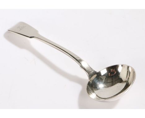 Victorian silver ladle, London 1842, maker&nbsp;Chawner &amp; Co (George William Adams), the fiddle pattern handle with drago