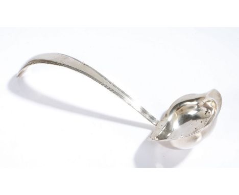Dutch silver ladle, with reeded tapering handle and shaped bowl with side spout, 6.6oz