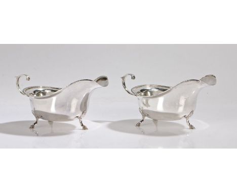 Pair of George V silver sauceboats, Sheffield 1933, maker&nbsp;James R Ogden &amp; Sons Ltd. the open C scroll handles above 