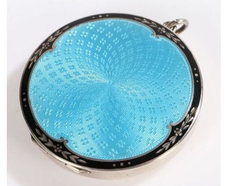 Victorian silver and enamel powder compact, Birmingham 1899, maker Henry Matthews, the blue and black enamel hinged lid openi