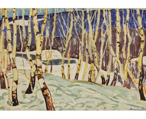 Yuri Matushevski (1930-1999) 'Birch Trees In Winter'signed in Russian and dated '83' l.r., oil on board50 x 70cmCondition Rep