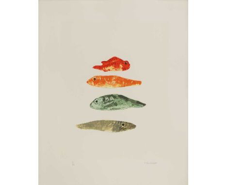 ▲ Elizabeth Blackadder (1931-2021) 'Four Fish'screenprint in colours, 2013, signed 'E. Blackadder' in pencil l.r. and numbere