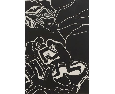 ▲ Edward Bawden RA (1903-1989) 'We made our way down the precipitous slope and approached the body' (MG 184)linocut, from 'Th