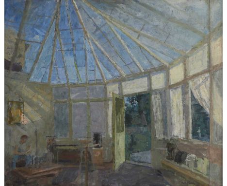 ▲ Fred Dubery (1926-2011) 'A Sculptor's Studio'signed 'Fred Dubery' l.r., inscribed with title on artist's label verso, oil o